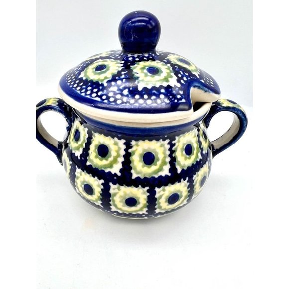 Polish Pottery Sugar Bowl Boleslawiec Floral Handmade Hand Painted Poland Folk A - Picture 3 of 9